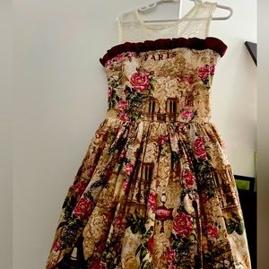 FIVELOAVES TWO FISH Girls Paris Floral Lace Puffy DRESS Sz 8  California USA